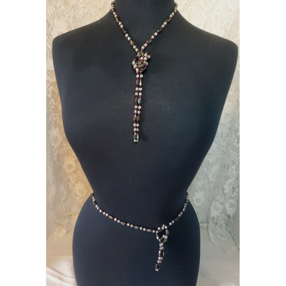 2 Black Magnetic Hematite Necklaces‎ W/Silver & Dark Purple Beads. Versatile 35"